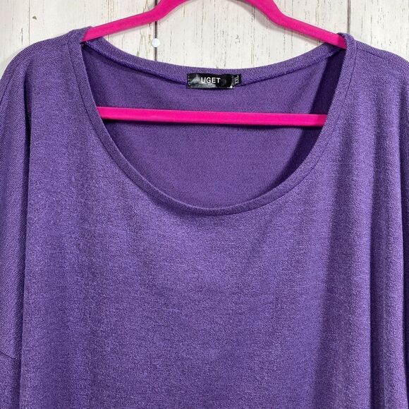 Uget Womens Plus Lightweight Oversized Batwing Sleeve Knit Purple Pullover Top - Picture 2 of 11